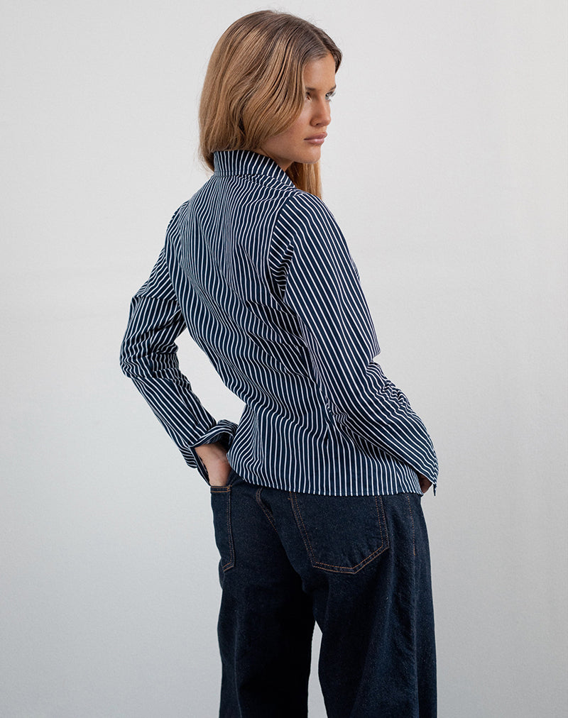 Afbeelding van Tarsi Fitted Shirt in Mono Stripe Navy