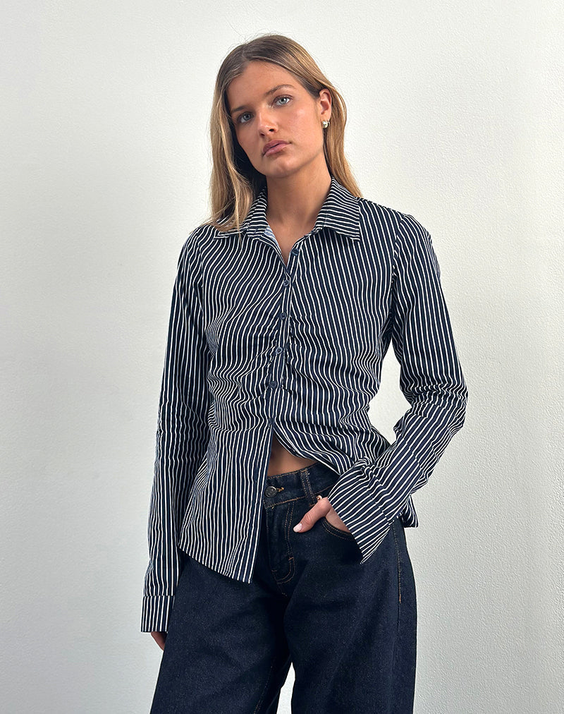 Afbeelding van Tarsi Fitted Shirt in Mono Stripe Navy