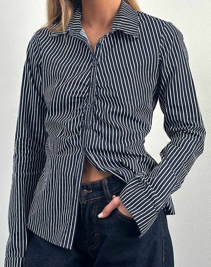 Afbeelding van Tarsi Fitted Shirt in Mono Stripe Navy
