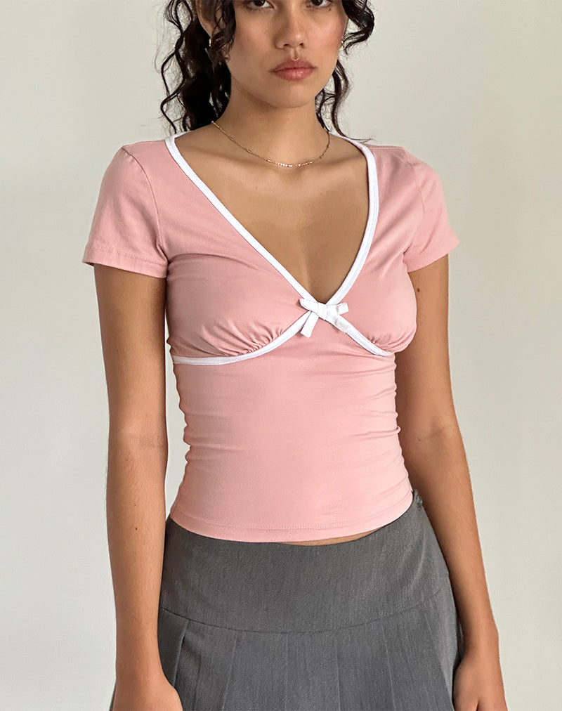 Tasina Top in Pink Lady met witte bies