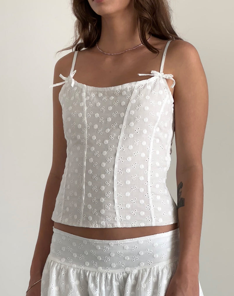 Afbeelding van Tasma Corset Top in Geweven Broderie Wit