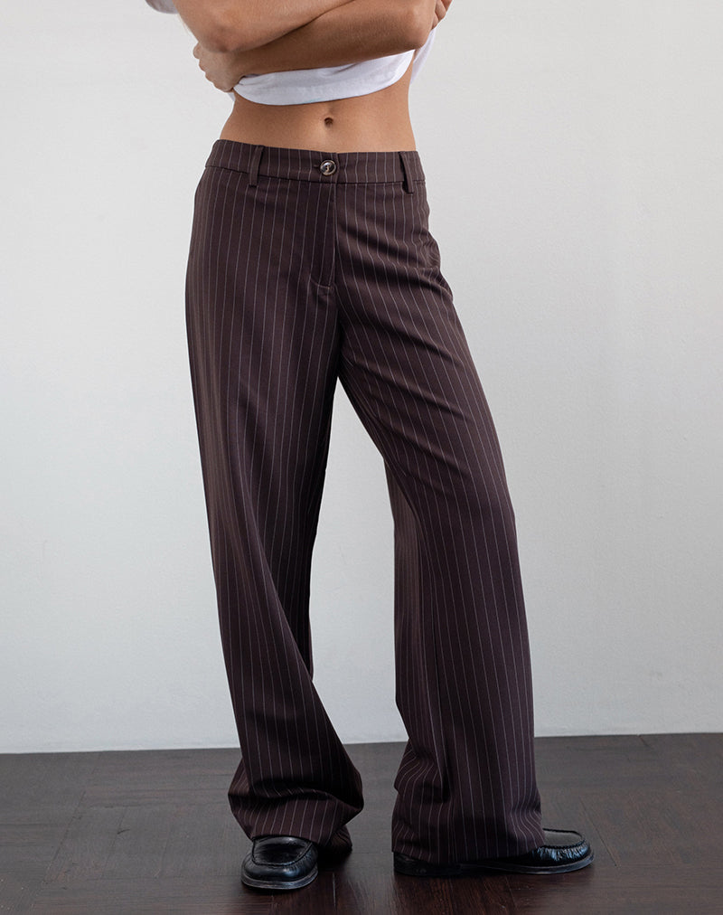 Tatina Slim broek in bruin krijtstreep Tailoring
