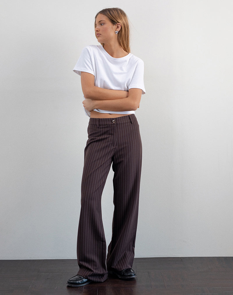 Afbeelding van Tatina Slim broek in bruin krijtstreep Tailoring