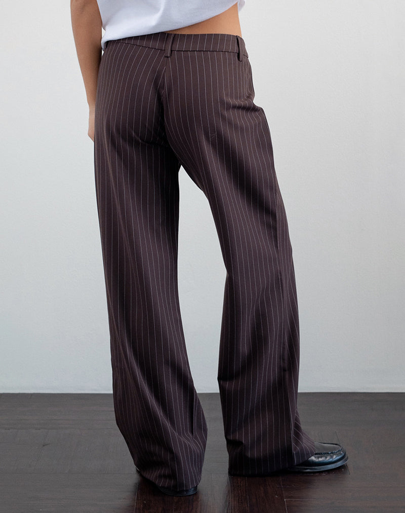 Afbeelding van Tatina Slim broek in bruin krijtstreep Tailoring