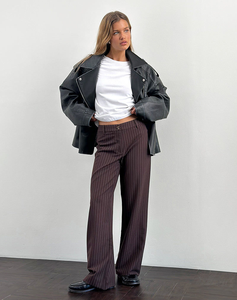 Tatina Slim broek in bruin krijtstreep Tailoring