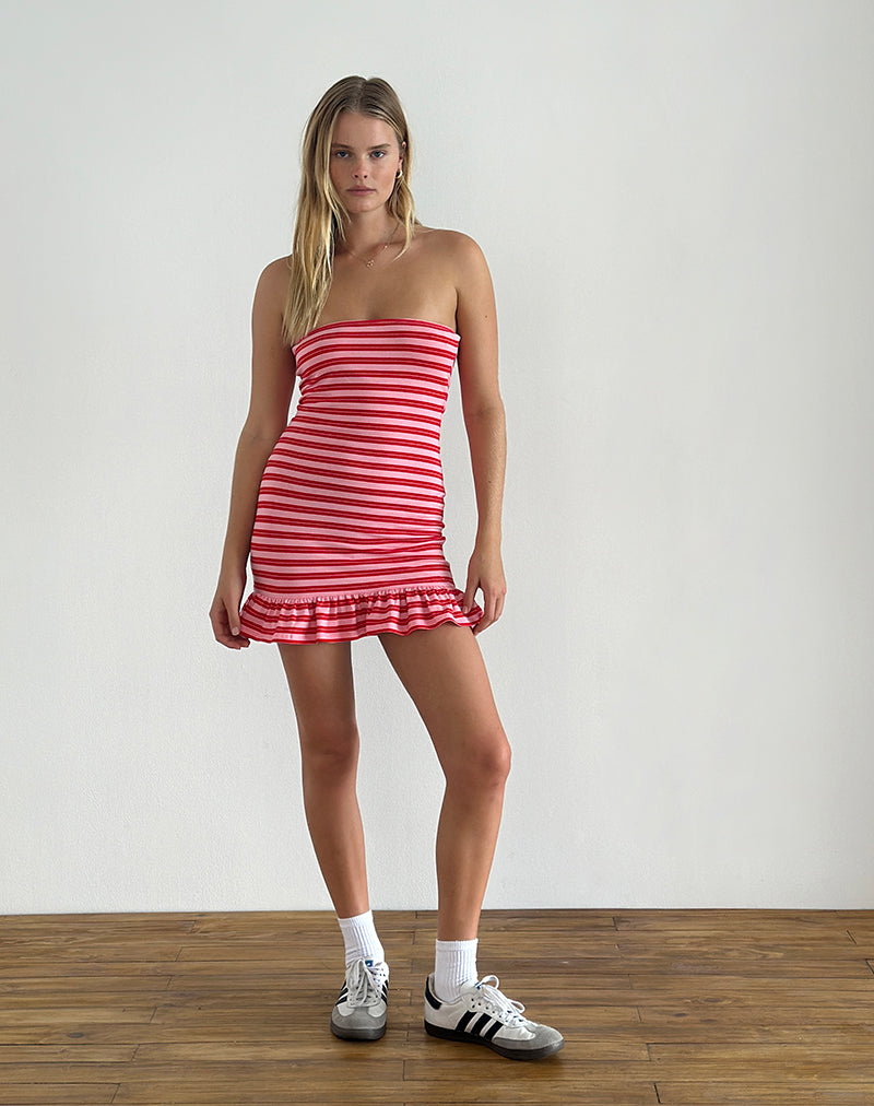 Tav Mini Jersey Jurk in Streep Roze en Rood