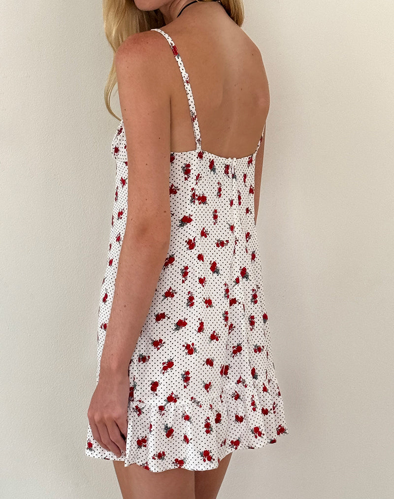 Afbeelding van Tavi Mini Jurk in Wit Roos Polka