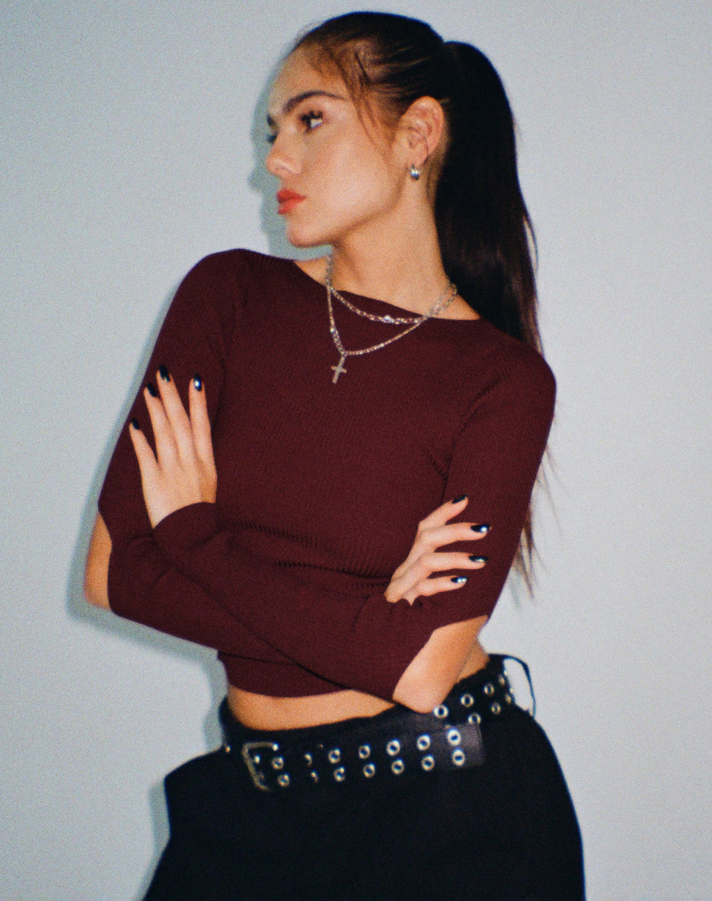 Tayon Rib Top met lange mouwen in Marron