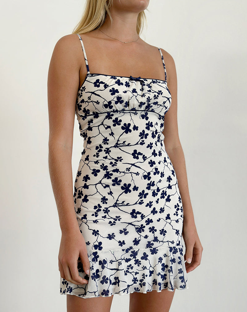 Afbeelding van Tery Mini Dress in Grunge Floral Flock Cream