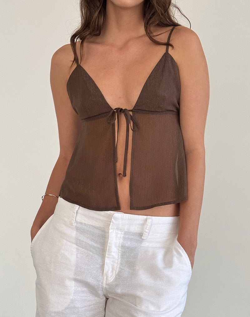 Afbeelding van Tezza Cami Top in Bruin Glitter Chiffon