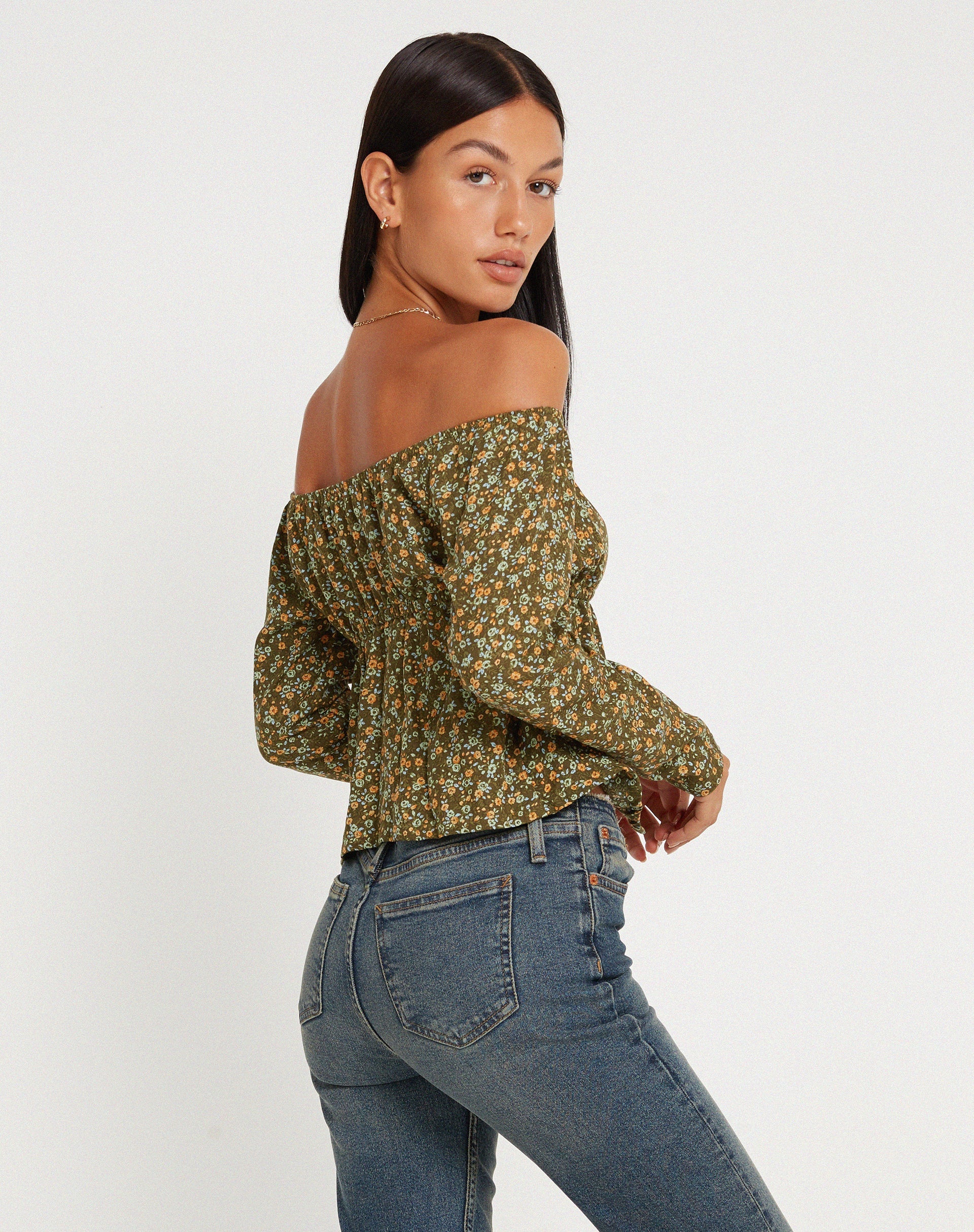 beeld van THENA TOP GRUNGEY FLORAL KHAKI
