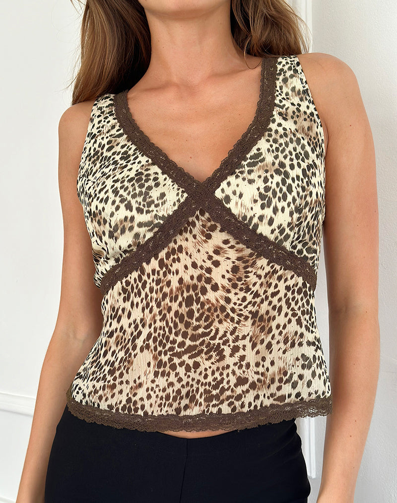 Timmy Top in Wild Leopard met bruin kant
