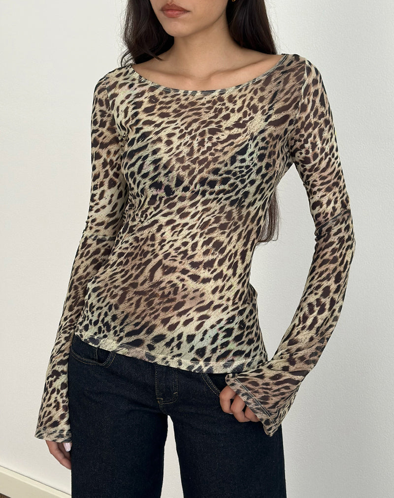 Afbeelding van Tineko Lange Mouw Top in Leopard Dance Brown