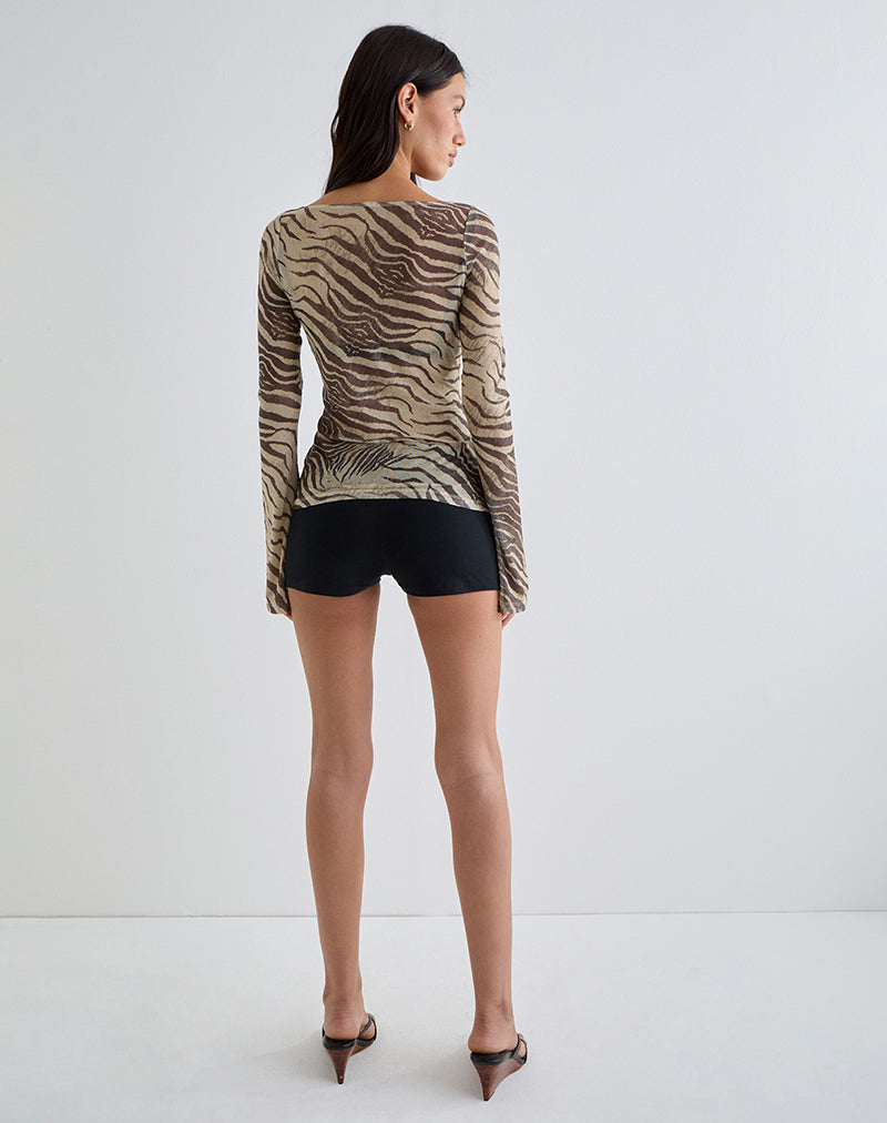 Afbeelding van Tineko Off Shoulder Lange Mouw Top in Wild Animal Neutral
