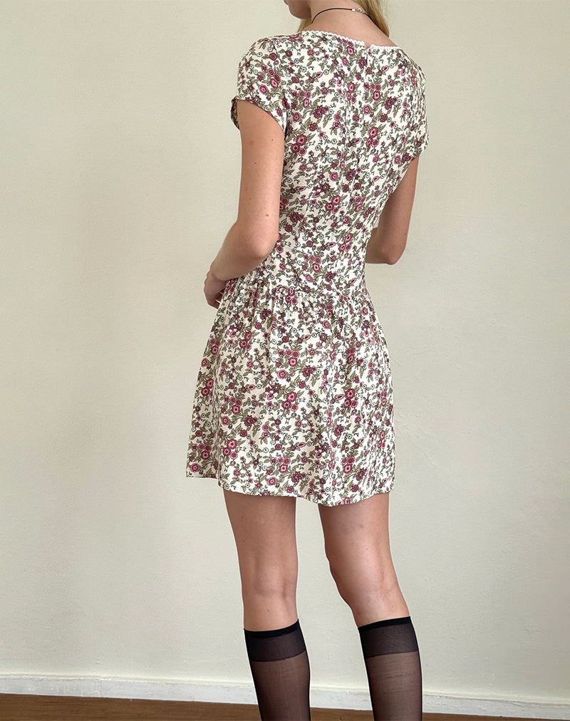 Afbeelding van Tipani Mini Dress in Vintage Bloom Ivory