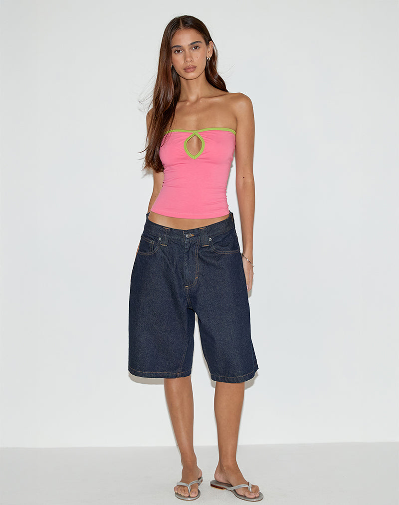 Afbeelding van Tiria Cutout Bandeau Top in Bubble Gum met Bladgroene Binding