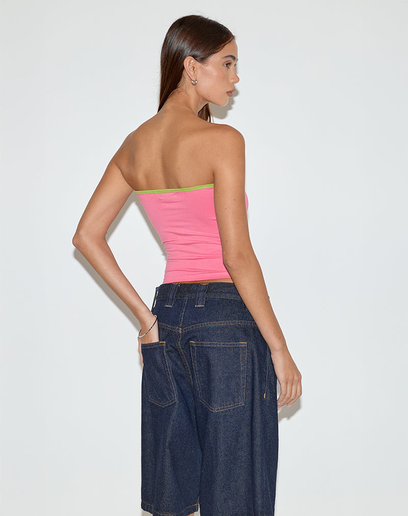 Afbeelding van Tiria Cutout Bandeau Top in Bubble Gum met Bladgroene Binding