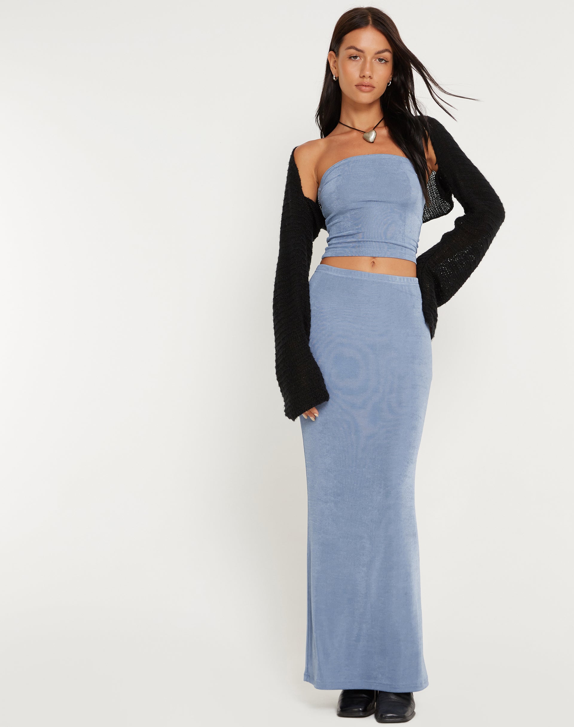 Afbeelding van New Tulus Low Rise Maxi Skirt in Leisteenblauw