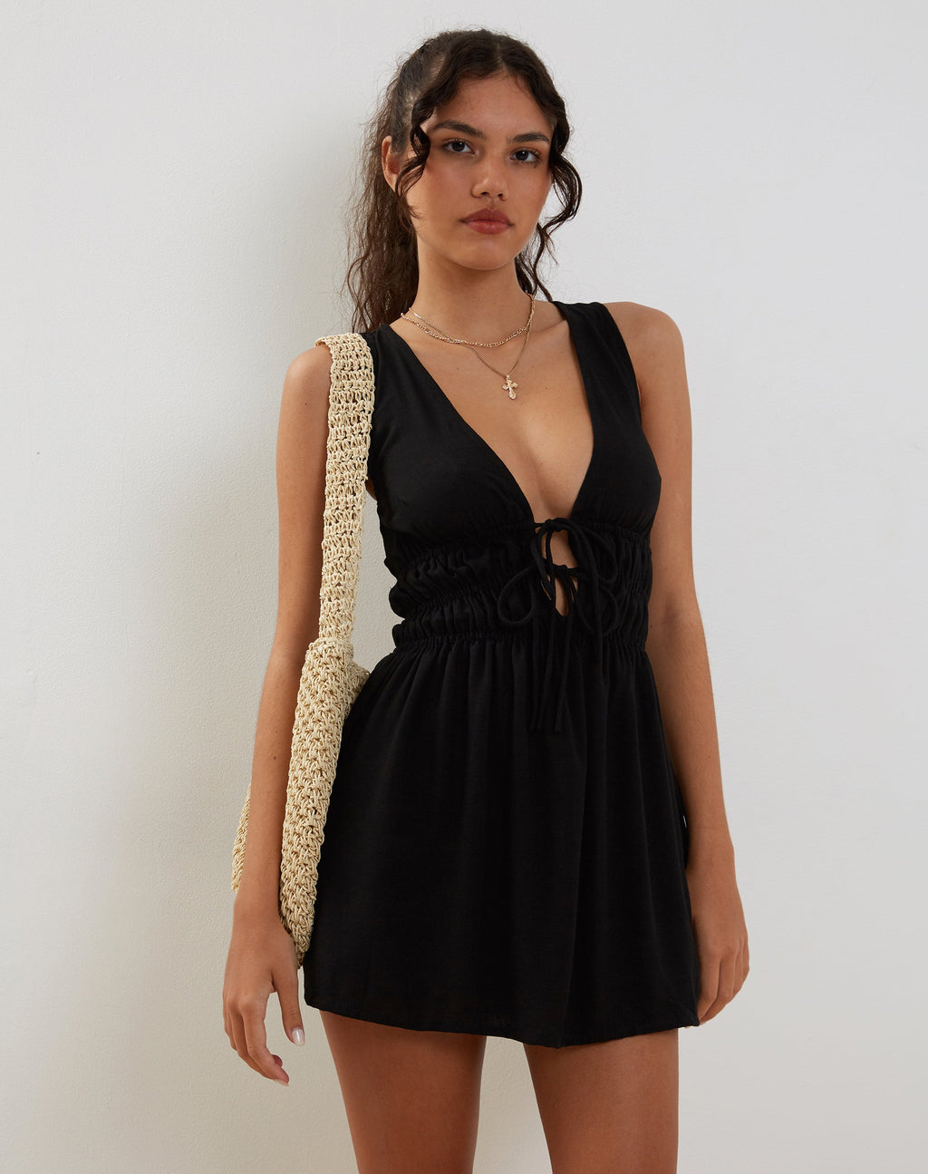 Valhala Front Tie Mini Dress in Zwart