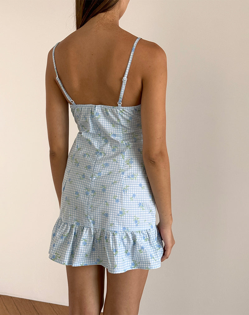 Afbeelding van Tivata Mini Dress in Blue Flower Gingham
