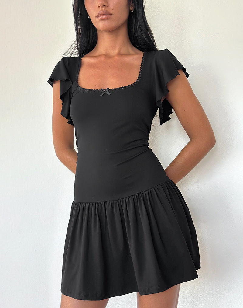 Toinette Drop Waist Mini Dress in Zwart
