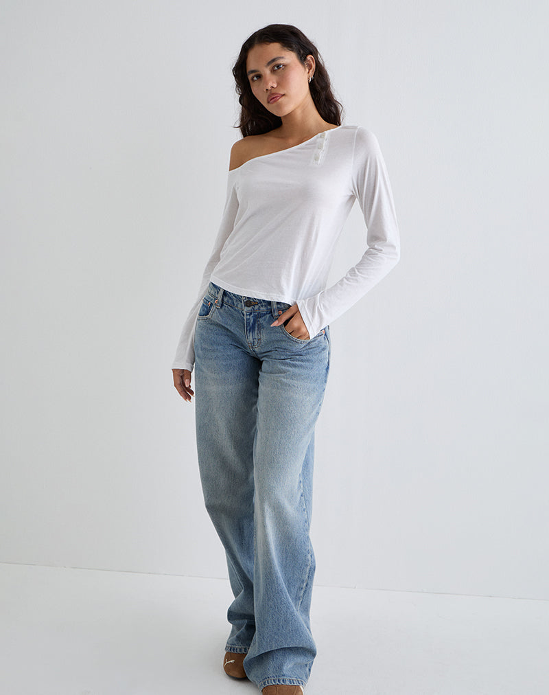 Afbeelding van Tole Asymmetrische Button Up Top in Tissue Jersey Ivoor