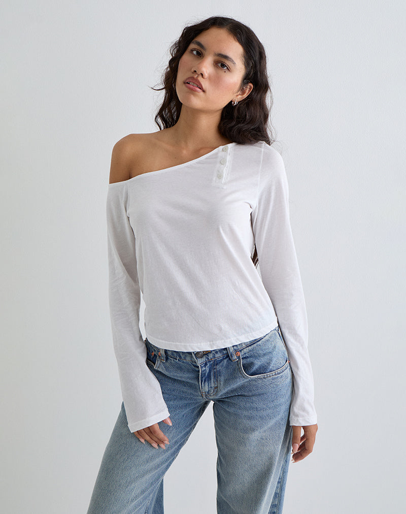 Afbeelding van Tole Asymmetrische Button Up Top in Tissue Jersey Ivoor