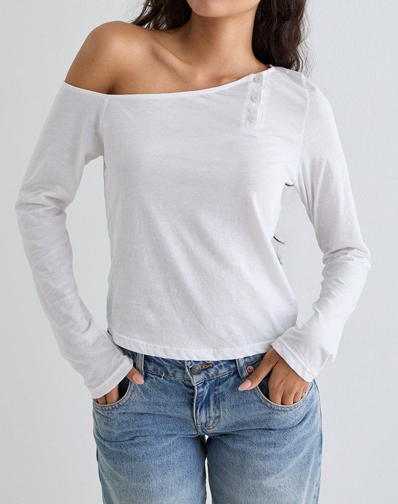 Afbeelding van Tole Asymmetrische Button Up Top in Tissue Jersey Ivoor