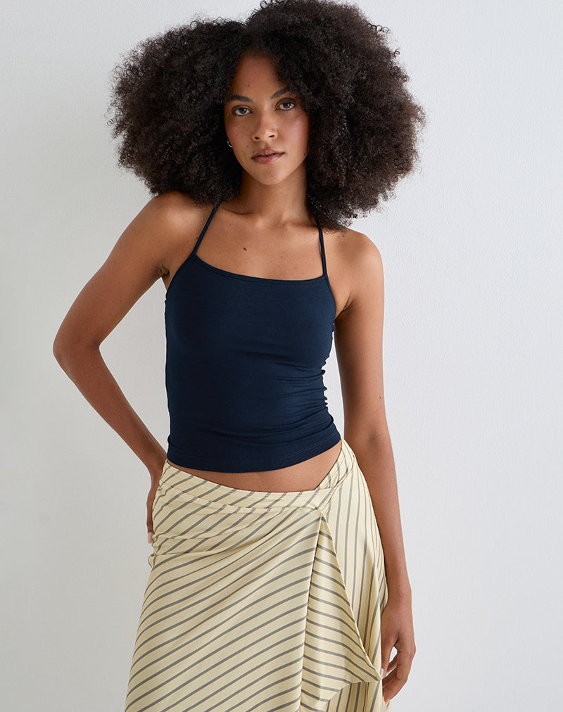 Tomoe Halter Hals Top in Rayon Jersey Navy