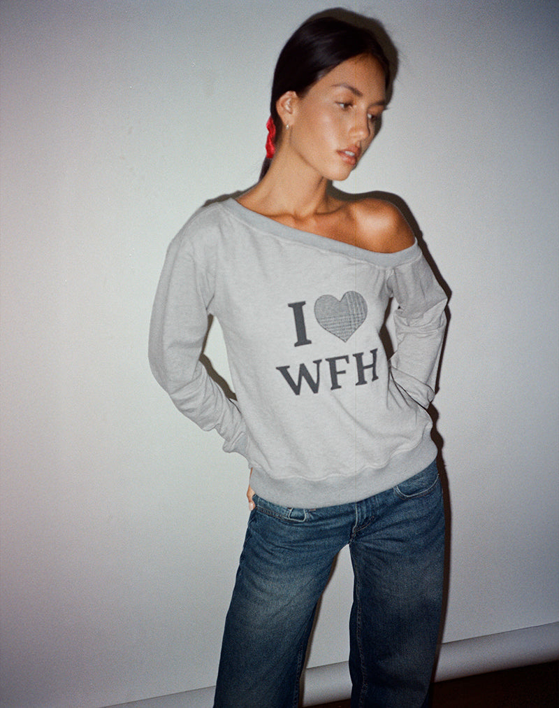 Afbeelding van Toria Sweatshirt in Grijs Marl met I Love WFH Graphic