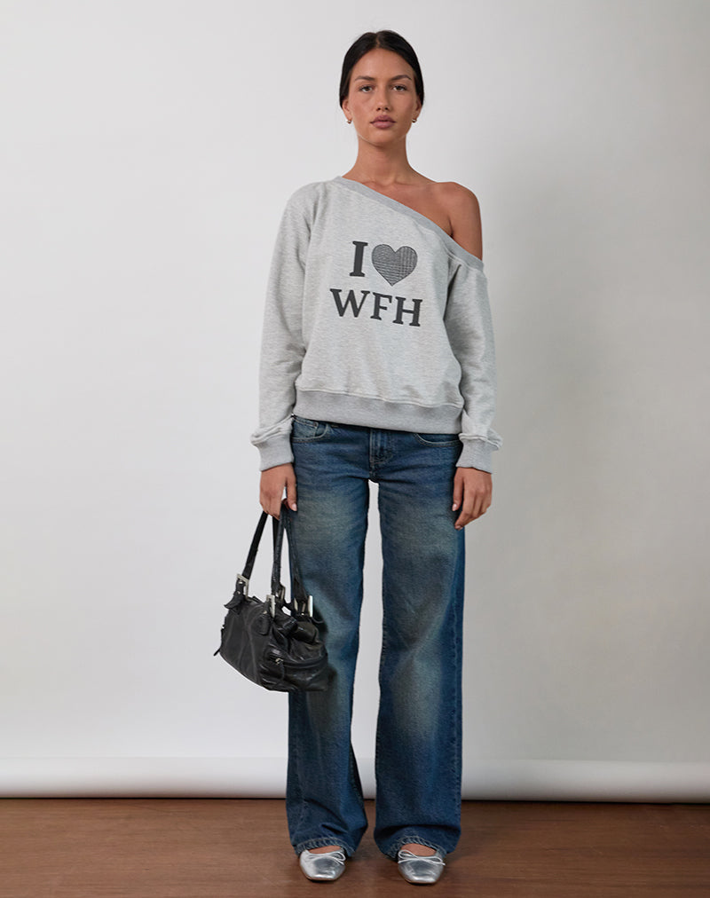 Toria Sweatshirt in grijs gemêleerd met I Love WFH-grafiek