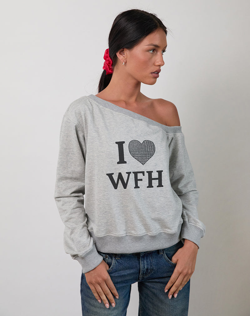 Afbeelding van Toria Sweatshirt in Grijs Marl met I Love WFH Graphic