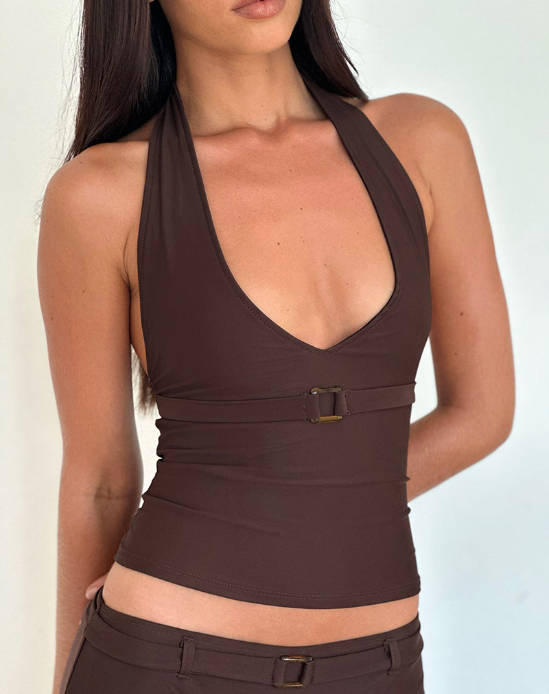 Towi Zwemtanktop in Bruin met Biezen