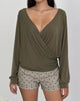 Afbeelding van Tricia Plunge Drape Top in Cupro Khaki