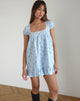 Afbeelding van Trim Mini Dress in Blue Flower Gingham