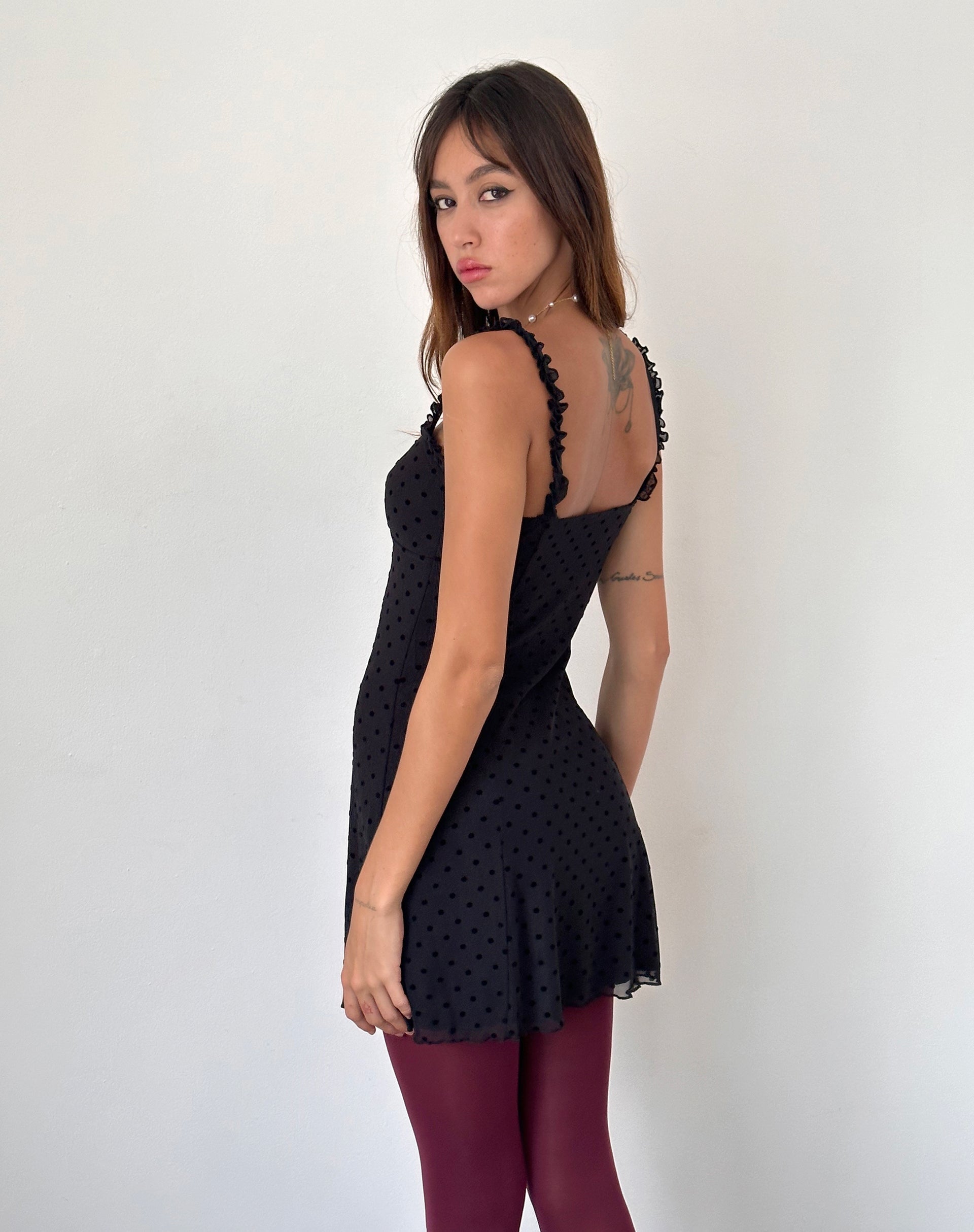 Afbeelding van Trisha Mini Dress in Polka Black Flock
