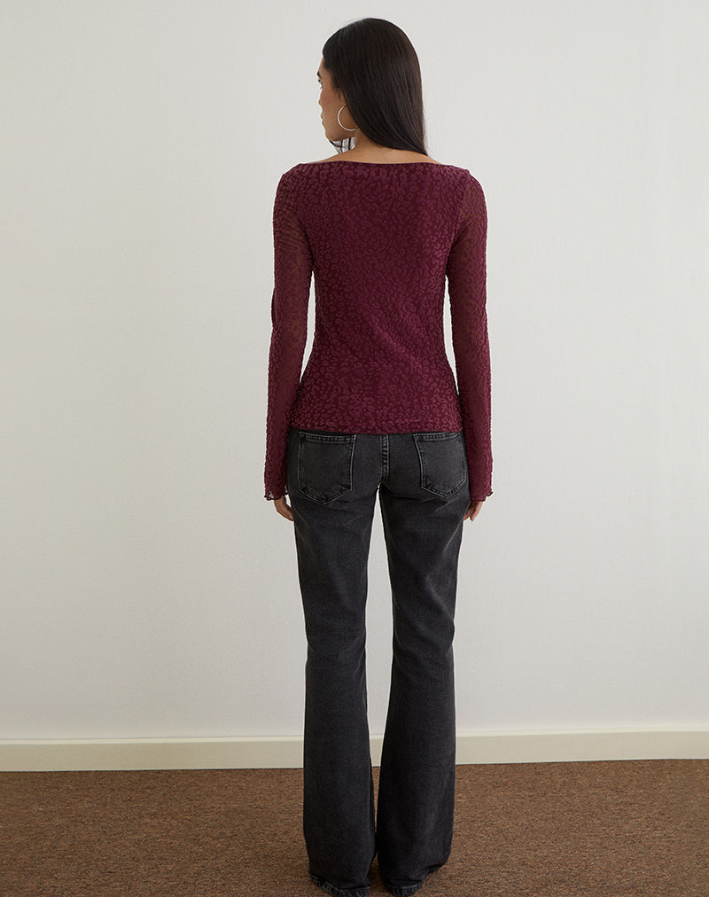 Afbeelding van Trivedi Lange Mouw Top in Flock Mini Luipaard Plum