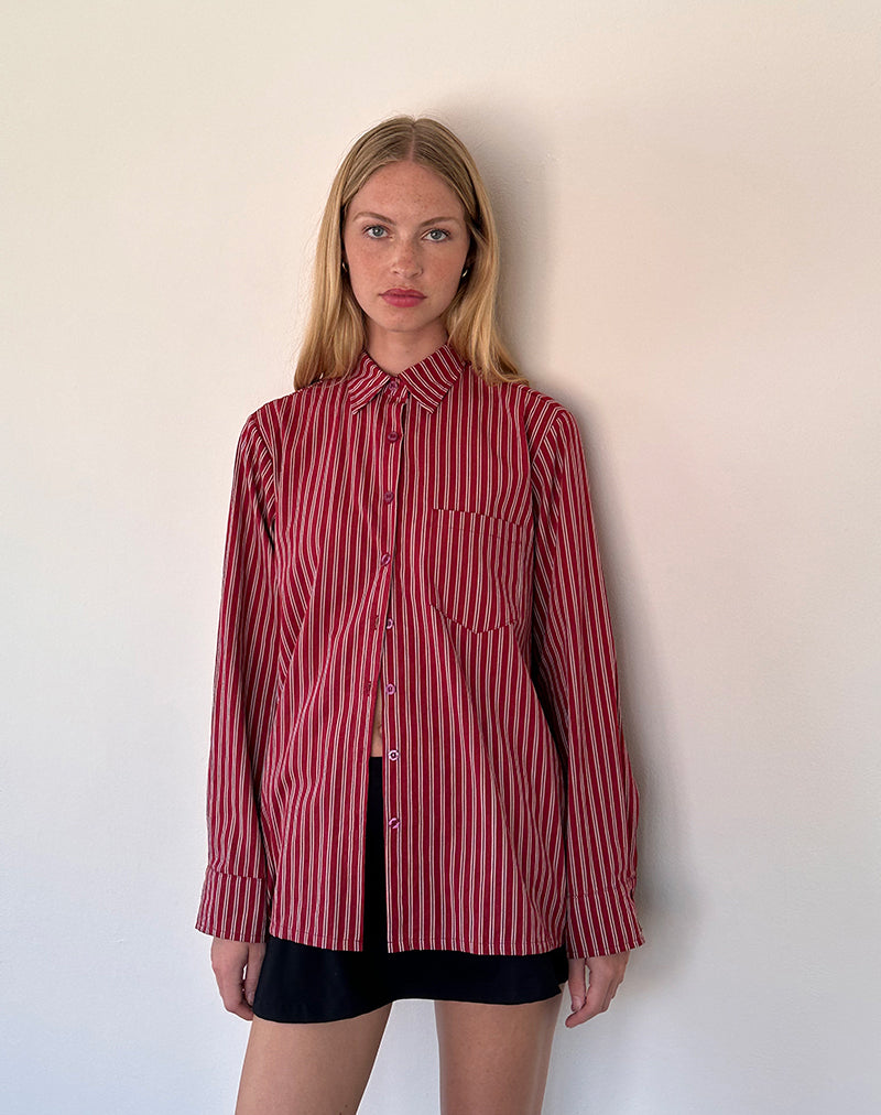 Afbeelding van Turner Oversized Shirt in Maroon Stripe