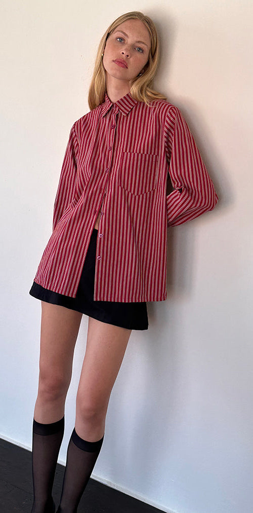 Afbeelding van Turner Oversized Shirt in Maroon Stripe