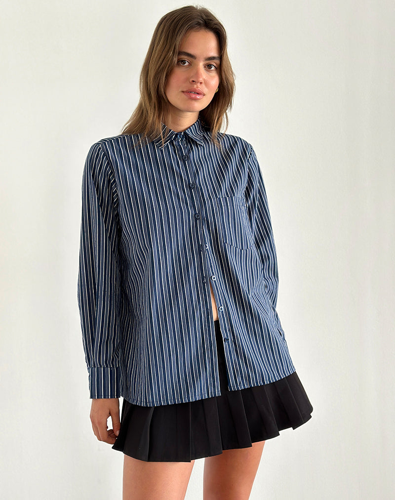 Turner Overhemd in Donkerblauw Indigo Streep