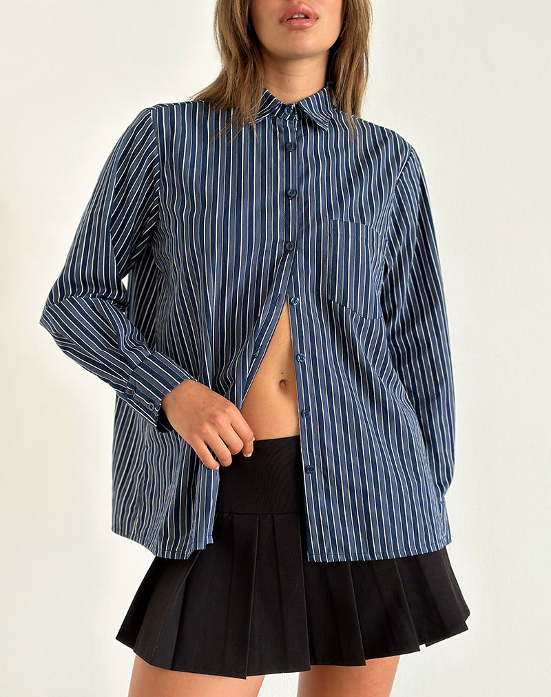 Turner Overhemd in Donkerblauw Indigo Streep