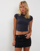 Afbeelding van Tasley Geribd T-shirt met gevouwen mouwen in Ocean Storm