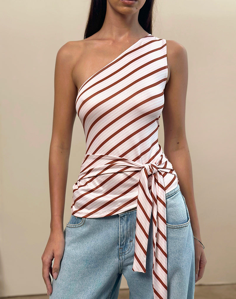 Uberta Asymmetrische Top met Stropdas in Diagonaal Streep Roze