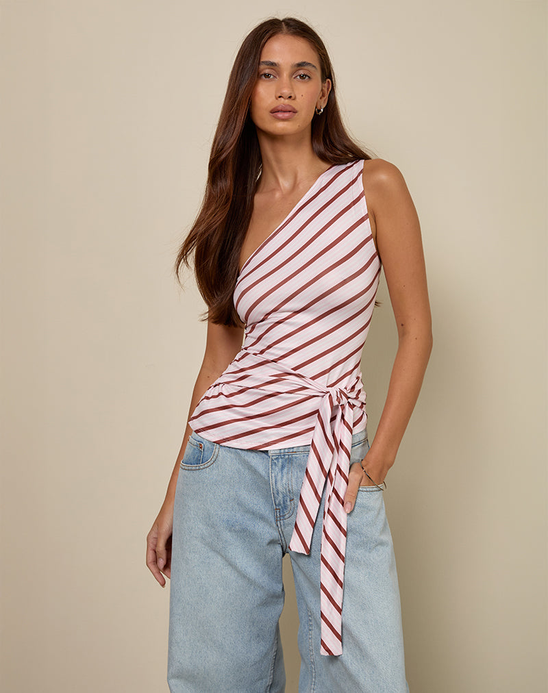 Uberta Asymmetrische Top met Stropdas in Diagonaal Streep Roze