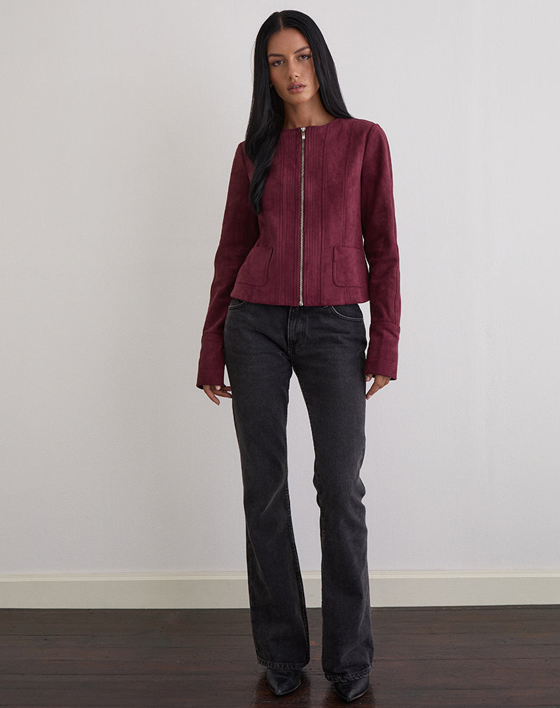 Afbeelding van Ukiyo jas in imitatiesuède bordeauxrood