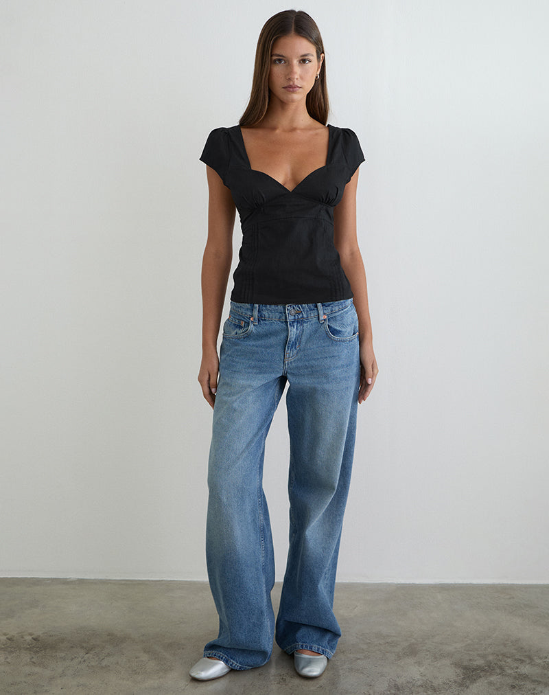 Afbeelding van Uliva-corset top met kapmouwtjes in popeline zwart