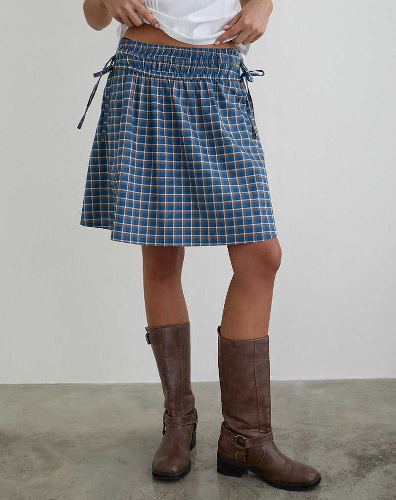 Afbeelding van Khimar-midi-rok met plooien in medium tartanblauw