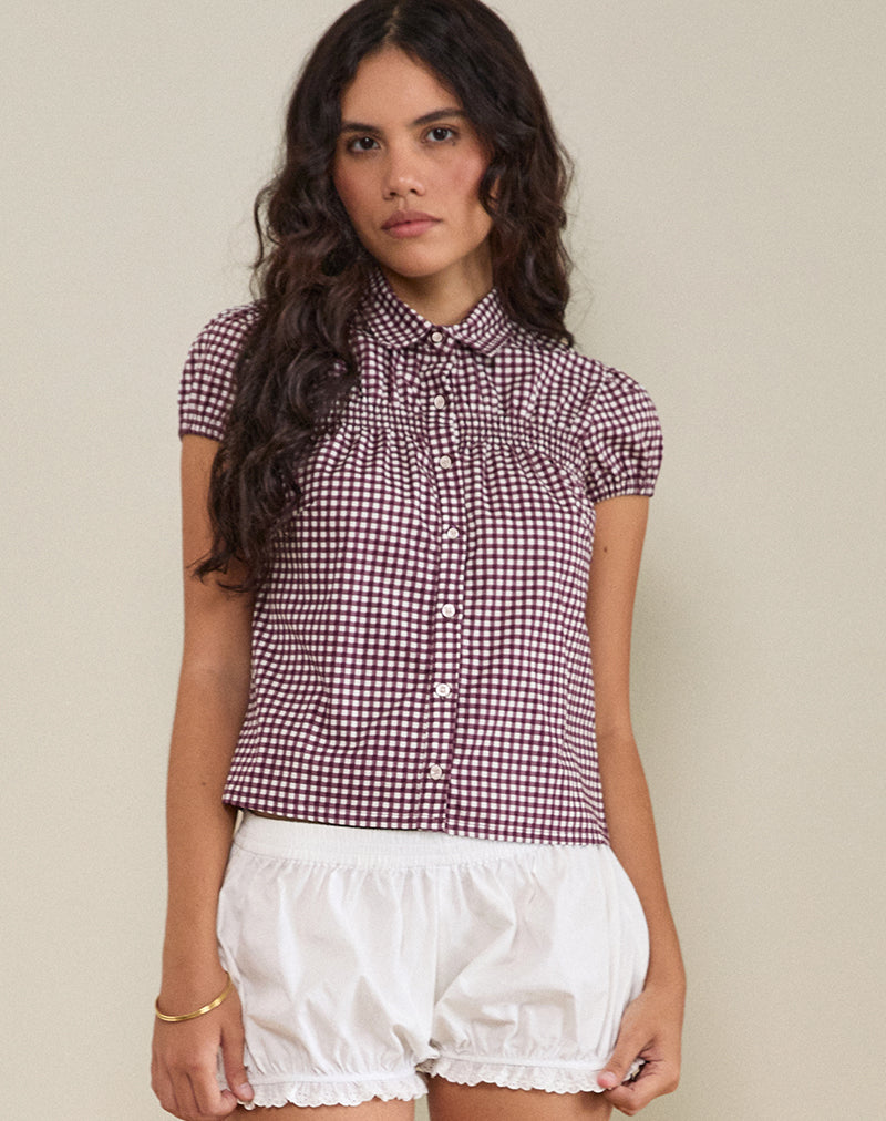 Ulsan Getailleerd overhemd in Mini Gingham Wijn