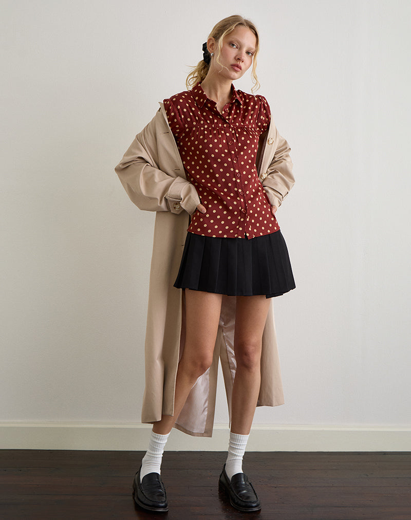 Afbeelding van Ulsan Fitted Shirt in Burnt Red met Polka Print