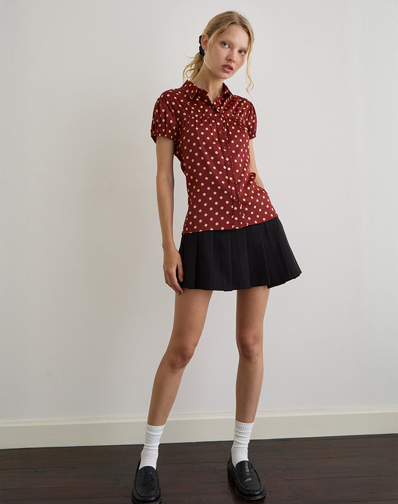 Afbeelding van Ulsan Fitted Shirt in Burnt Red met Polka Print